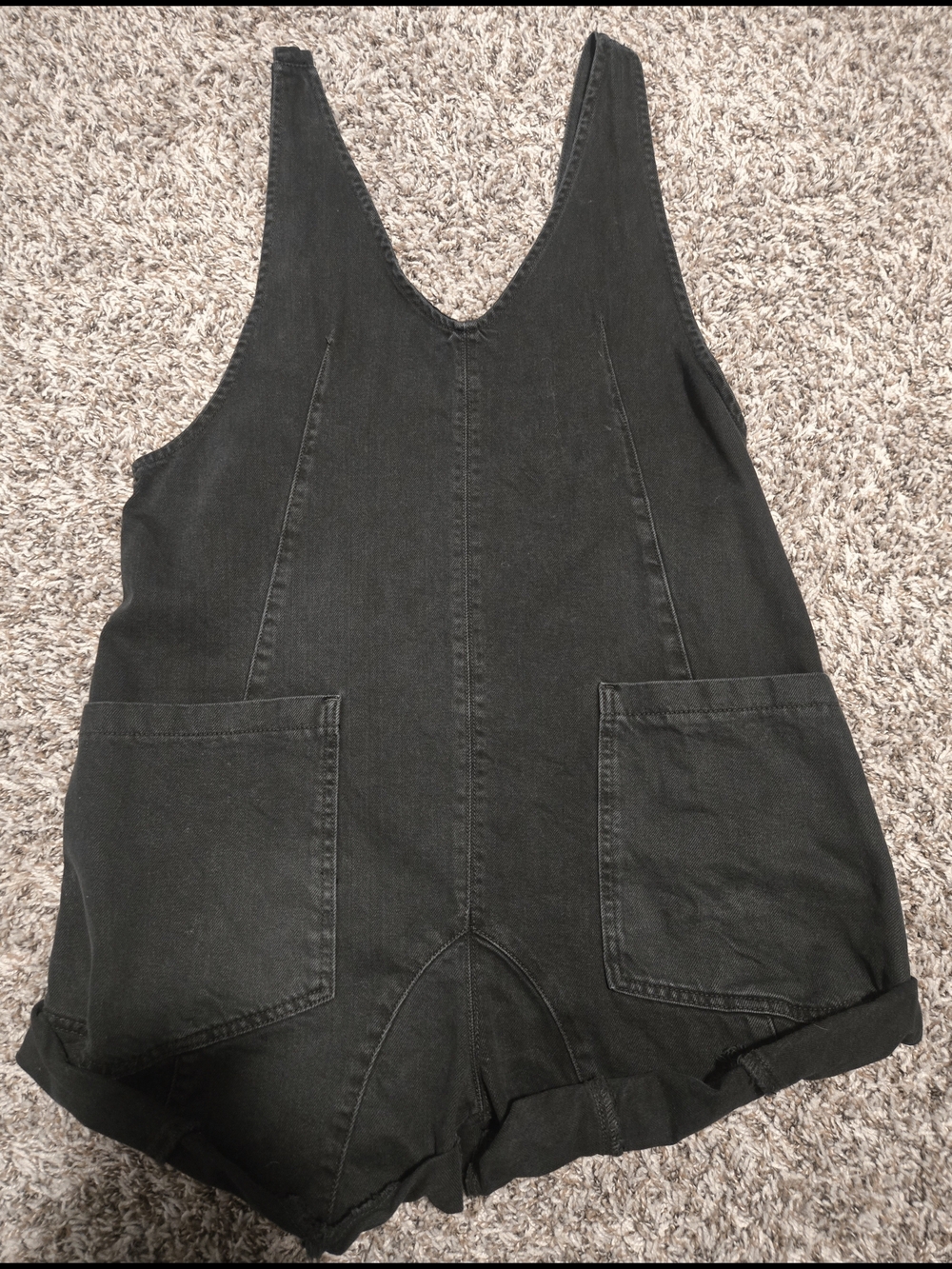 Free People Black Denim Short Overalls